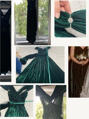 Elegant Green Velvet Evening Dress - Classic V-Neck